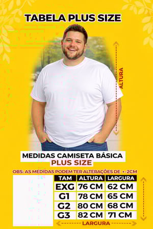Camiseta Poliéster Plus Size Lisa Branca para Sublimação EXG G1 G2 G3