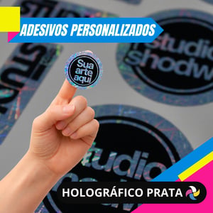 KIT ADESIVOS PERSONALIZADOS HOLOGRÁFICO PRATA Vinil Adesivo Holográfico Prata    Corte Circular, Quadrado, Especial 