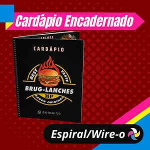 CARDÁPIO ENCADERNADO 5 FOLHAS Couchê 250g A4  Laminado  
