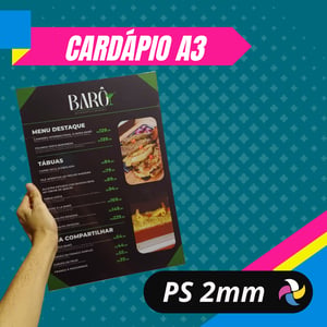 CARDÁPIO A3 PS 2mm PS 2mm adesivado A3  Laminado  
