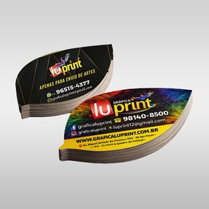 Cartão de Visita em Couchê 300g Formato Personalizado Couchê Fosco 300g Personalizaod 4x0  ou  4x4 Laminação Fosca e verniz localizado Faca Personalizada 