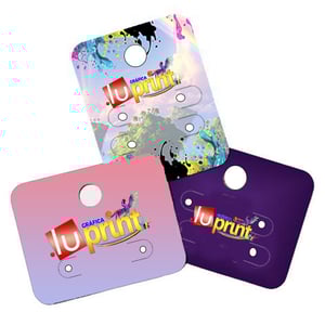 Cartela para Brincos 3 Pares Couché Brilho 250G 38x48mm 4x0 ou 4x4 Verniz Total Frente Faca Padrão 