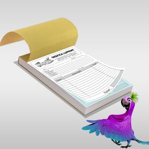 TALÃO 2 VIAS AUTOCOPIATIVO BLOCO COM 100 FOLHAS (20x28Cm) Off-set 56gr 20x28cm 1x0 Sem Verniz Picote , Cola e Grampo 