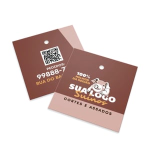 TAG Couchê 250g 4,5 X 5 cm 4/4 Verniz UV Total Frente Corte Reto e Furo 3mm 