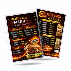 Cardápio A4 frente e verso (Plastificado) Plastificado 21x29,7 4x4 Brilho Corte reto 