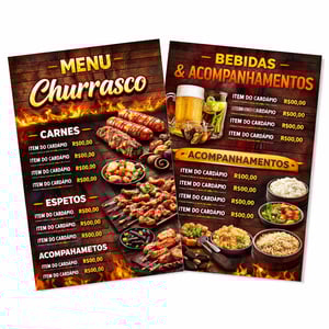Cardápio A3 frente e verso PS 2mm 29,7x42 4x4 Laminação brilho Corte reto 