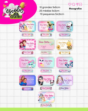Promoção Etiquetas Escolares Adesivas Meninas