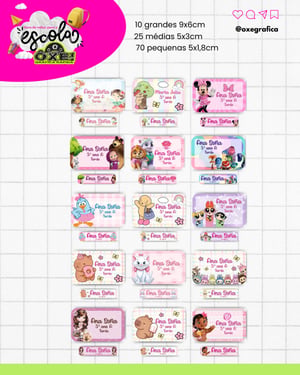 Promoção Etiquetas Escolares Adesivas Meninas