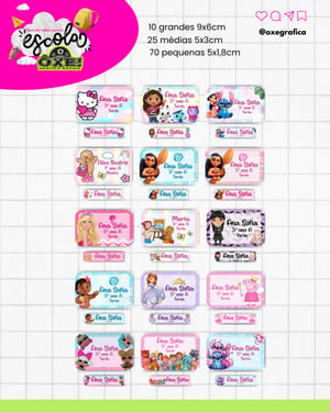 Promoção Etiquetas Escolares Adesivas Meninas