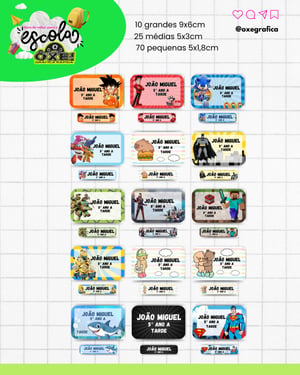Promoção Etiquetas Escolares Adesivas Meninos