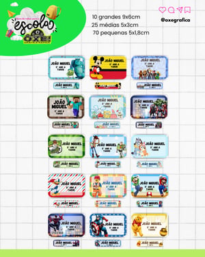 Promoção Etiquetas Escolares Adesivas Meninos