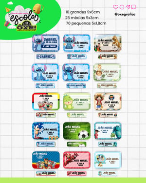 Promoção Etiquetas Escolares Adesivas Meninos