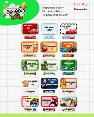 Promoção Etiquetas Escolares Adesivas Meninos