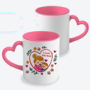 Caneca com Alça Coração Dia das Mães Cerâmica 325ml  Resina Sublimática  