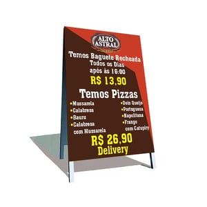 Cavalete de Aço Lona Vinil Brilho 2 faces 120x80cm 4x0  Montagem, Corte e Refile 