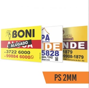 PLACA EM PVC COM ADESIVO IMPRESSO PVC 2 mm  4x0 Adesivo Vinil Brilho Corte e Refile Reto 