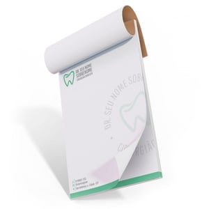 Bloco Receituário 50x1 via Papel Sulfite 90gr 15x21 cm 4x0 colorido frente  Capa e contracapa papel Kraft, Blocado, Corte e Refile 