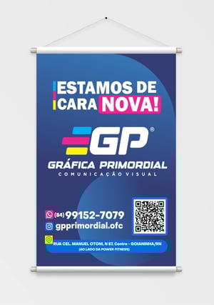 Banner Lona 280g  4x0 Brilho Bastões e cordinha 