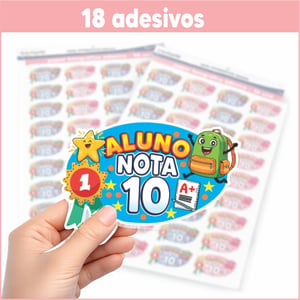 CARTELA ETIQUETA ADESIVA -  Aluno(a) nota 10 - 36 adesivos