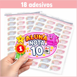 CARTELA ETIQUETA ADESIVA -  Aluno(a) nota 10 - 36 adesivos
