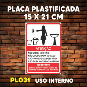 PLACA AVISO (AVISO BANHEIRO) - PLASTIFICADA - TAM. (15x21 cm)