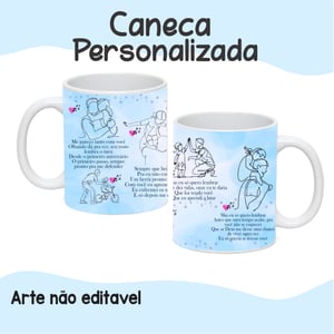 Caneca de Porcelana Branca Personalizada – Letra de Música \\\"Te Amo Pai\\\"