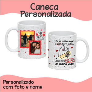 CANECA PORCELANA BRANCA ( FOTO + FRASE (FIZ AS CONTAS)