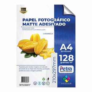 PC PAPEL FOTOG - ADESIVO. 128G - MATTE - A4 - 20 FOLHAS PAP. FOTOGRAFICO . FOSCO 21 X 29,7 CM    