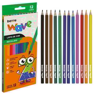LÁPIS DE COR - 12 CORES - BAZZE WAVE MATERIAL RECICLADO     