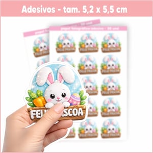 Adesivos de Páscoa - (Feliz páscoa) - 30 und Papel foto. adesivo 135G Tam. folha 19x28 cm    TAM:  5,2 X 5,2 CM