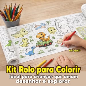 KIT ROLO PARA COLORIR Papel sulfite 90g 30 x 120 cm Rolo papel + 1 copos canudo personalizado + 1 cx Lápis de cor   