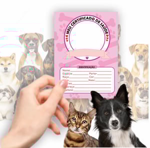 CARTEIRA DE VACINAÇÃO - PET PERSONALIZADA Couchê 250 gr 10 x14 cm Impressão 4x4  Corte Reto Editável foto e nome