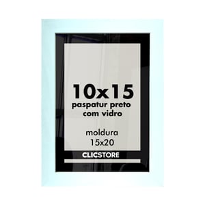 Porta Retrato - 10x15 com vidro Madeira de reflorestamento 10x15 cm Preto, Branco, Dourado   
