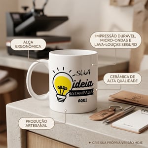 Caneca Porcelana Branca - Personalizada Logo, Foto, Frase. Porcelana 325ml 8 cm de diâmetro e 9,5 cm de altura Branca Sublimação  Imagem impressa: 21,5 cm x 9,5 cm