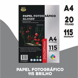 Papel A4 Fotográfico Glossy 115 g/m² - 20 Folhas Papel fotográfico glossy 21x29,7 cm  Brilho  