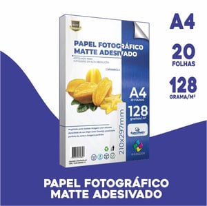 PC PAPEL FOTOG - ADESIVO. 128G - MATTE - A4 - 20 FOLHAS PAP. FOTOGRAFICO . FOSCO 21 X 29,7 CM    