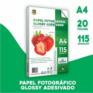 Papel Fotográfico Adesivo -  Brilho/Glossy - 115g Glossy adesivo 210x297mm Impressão Jato de Tinta Brilho  X-Colour