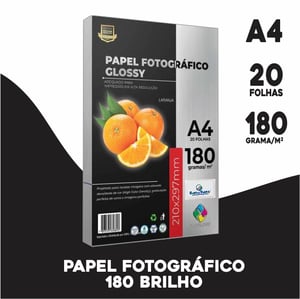 Papel Fotográfico Glossy X-Colour A4 180g/m² - Pc. 20 Folhas Papel fotográfico  glossy 21x 29,7 cm  Brilho  