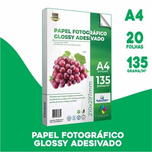 PC PAPEL FOTOG. - ADESIVO 135G - BRILHO - A4 - 20 FOLHAS  21 X 29,7 CM    