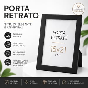 Porta Retratos 15x21 A5 Com Vidro Madeira de reflorestamento 15x21 cm    