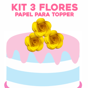 3 ROSAS DE PAPEL - PARA TOPPER - (G) - 5CM PAPEL COLOR + LAMICOTE 5 X 5CM    PACOTE COM 3 UNIDADES