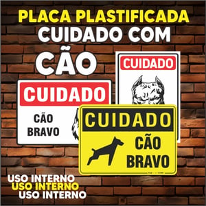 PLACA AVISO (CUIDADO COM CÃO) - PLASTIFICADA - TAM. (15x21 cm) IMPRESSÃO PAPEL COUCHÊ 90G 15 X 21 CM  PLASTIFICAÇÃO 10MM COM FITA DUPLA FACE PLACA INDICADA PARA USO INTERNO