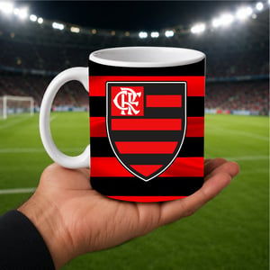 Caneca Branca Personalizada - Flamengo Porcelana 325ml 8 cm de diâmetro e 9,5 cm de altura Branca  Sublimação NOME PERSONALIZADO