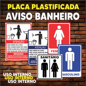 PLACA AVISO (AVISO BANHEIRO) - PLASTIFICADA - TAM. (15x21 cm) IMPRESSÃO PAPEL COUCHÊ 90G 15 X 21 CM  PLASTIFICAÇÃO 10MM COM FITA DUPLA FACE PLACA INDICADA PARA USO INTERNO