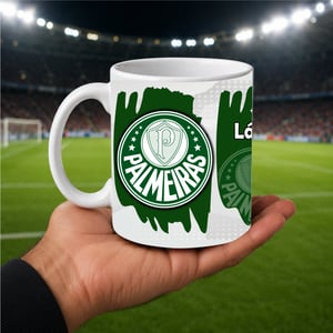 Caneca Branca Personalizada - Palmeiras (tema: 2) Cerâmica Capacidade em volume: 325 mL Branca Sublimação  NOME PERSONALIZADO