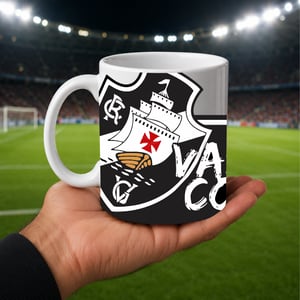 Caneca Branca Personalizada - Vasco Cerâmica 8 cm de diâmetro e 9,5 cm de altura Branca Sublimação  NOME PERSONALIZADO