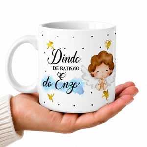 1 Caneca Padrinhos de Batismo - Dindo ou Dinda Porcelana 325ml 8 cm de diâmetro e 9,5 cm de altura Branca - Imagem impressa: 21,5 cm x 9,5 cm Sublimação  OPÇÃO 2 CANECASPERSONALIZAÇÃO DO NOME DA CRIANÇA