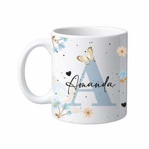 CANECA PORCELANA BRANCA ( LETRA + NOME FLORADO) Cerâmica Capacidade em volume: 325 mL Branca Sublimação NOME PERSONALIZADO