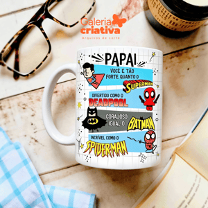 CANECA PORCELANA BRANCA ( Pai, Meu Super Herói) Cerâmica Capacidade em volume: 325 mL Branca Sublimação  
