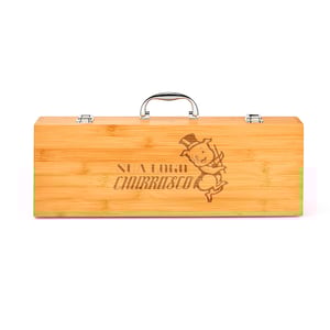 KIT CHURRASCO ESTOJO DE BAMBU 6 PEÇAS